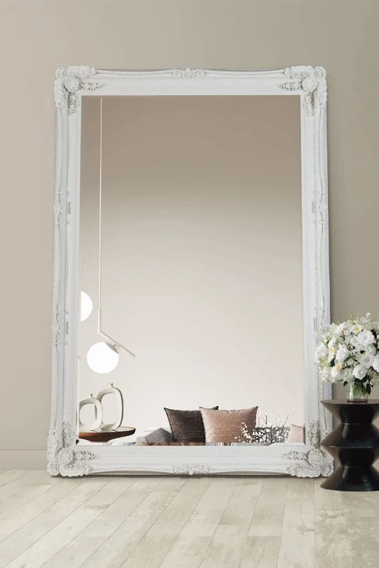 Large Cream Antique Shabby Chic Ornate Wall Mirror 5Ft1 X 7Ft1, 154cm X 215cm