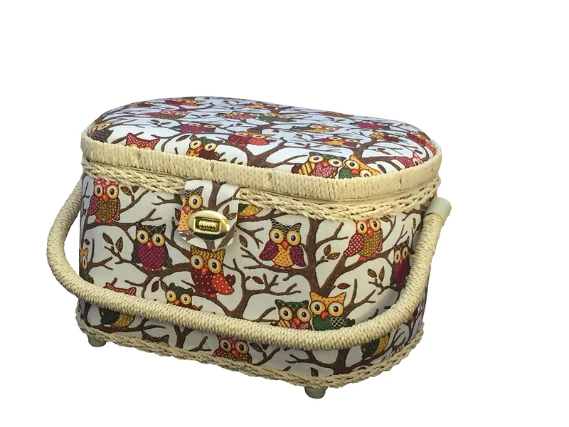 Michley Large Premium Owl-patterned Sewing Basket with 41-PC Sewing Kit, 10.5-inches by 8-inches by 6.7-inches