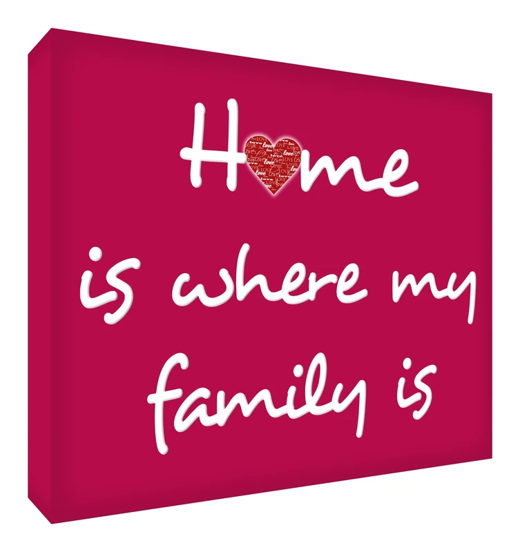 Feel Good Art Gallery Wrapped Box Canvas with Solid Front Panel (91 x 60 x 4 cm, X-Large, Raspberry, Home is Where My Family is)