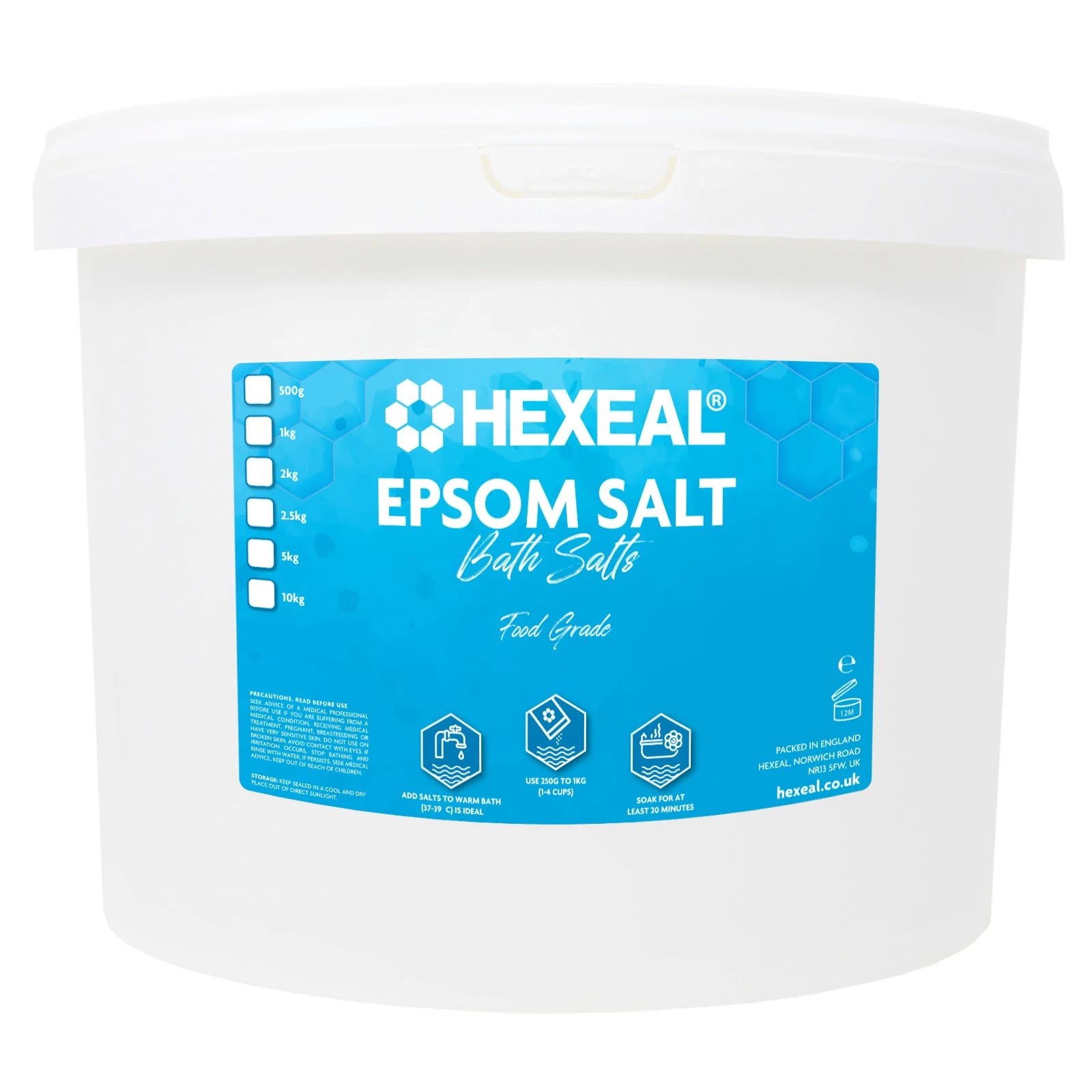 Hexeal Epsom Salt 10kg – 10kg Bucket of Food Grade Magnesium Sulphate for Bathing, Gardening & Household Use – Suitable for Personal Care, Soil Enrichment, and More