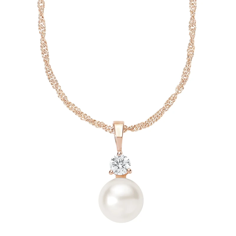 Amor Chain with pendant Women Sets, with Zirconia synth., with Wax Bead, 45 cm, Rosé, Comes in jewelry gift box, 9182466