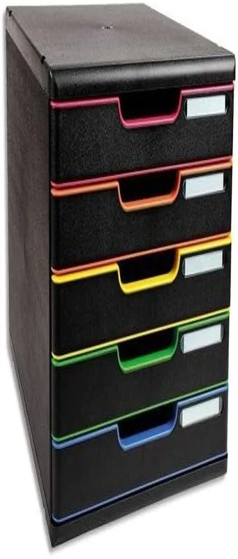 Exacompta - Ref 301914D - Iderama Collection - Modulo A4 - 350 x 288 x 320mm in Size, 5 Closed Drawers (54mm Height), Smooth Opening with Stop, Label Holders - Black/Harlequin