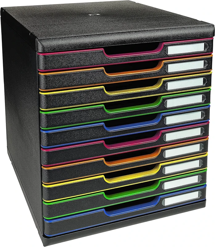 Exacompta - Ref 302914D - Iderama Collection - Modulo A4 - 350 x 288 x 320mm in Size, 10 Closed Drawers (26mm Height), Smooth Opening with Stop, Label Holders - Black/Harlequin