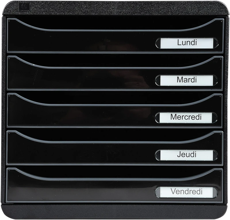 Exacompta - Ref 3097214D - BIG-BOX PLUS Desktop Drawer Set - 5 x 43mm Drawers, Suitable for A4+ Documents, 347 x 278 x 271mm, 100% Recycled Plastic - Black/Glossy Black