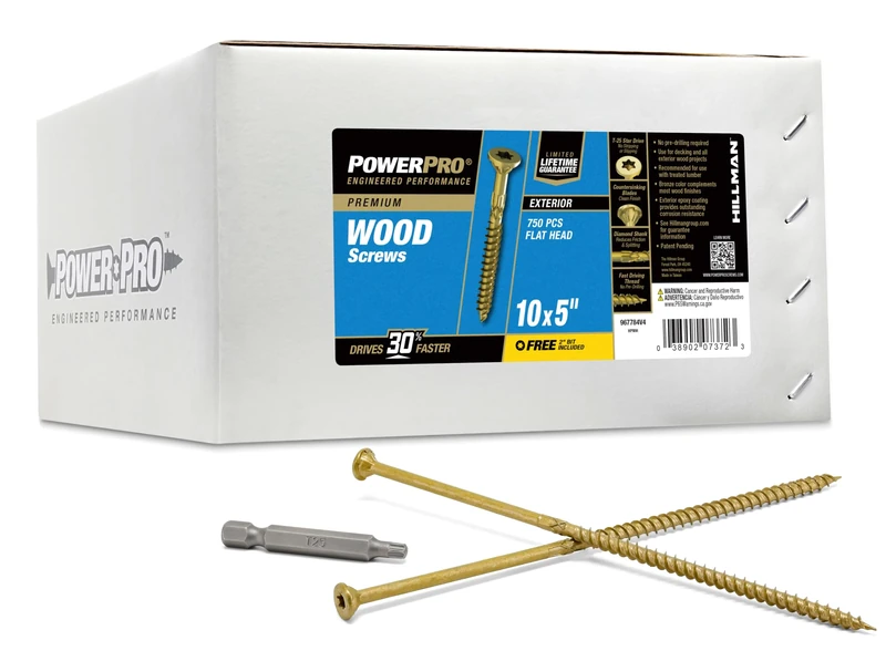 Power Pro 967784 Wood Screws, 10 x 5", Premium Outdoor Deck Screws, Rust Resistant, Epoxy Coated Bronze, 750pcs Box