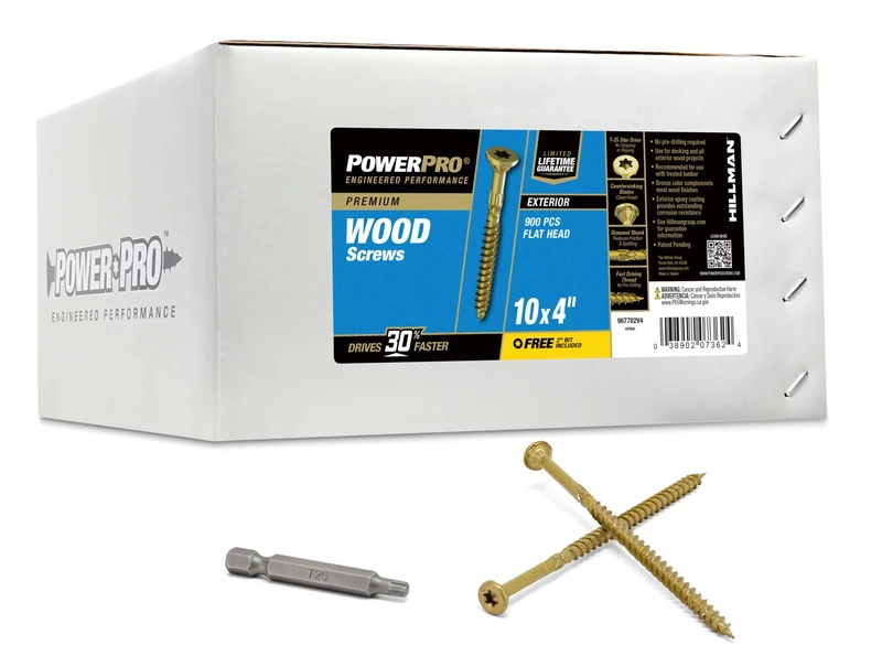 Power Pro 967782 Premium Outdoor Wood and Deck Screws Rust Resistant for Exterior Use, 10 x 4", 900pcs Box, Epoxy Coated Bronze