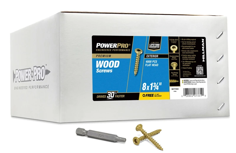 Hillman 967774 Power Pro Premium Exterior Wood Screw, 8 X 1 3/4-Inch, 3500 Pack