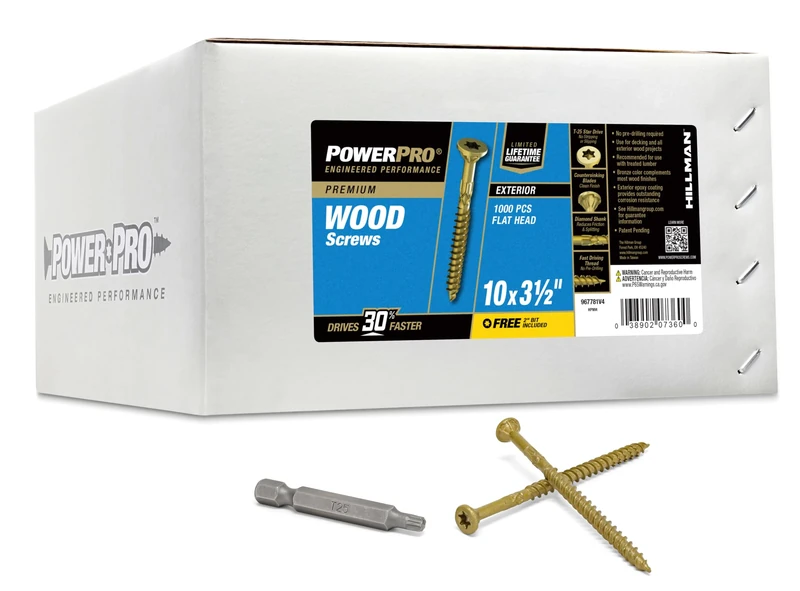 Power Pro 967781 Wood Screws, 10 x 3-1/2", Premium Outdoor Deck Screws, Rust Resistant, Epoxy Coated Bronze, 1000pcs Box