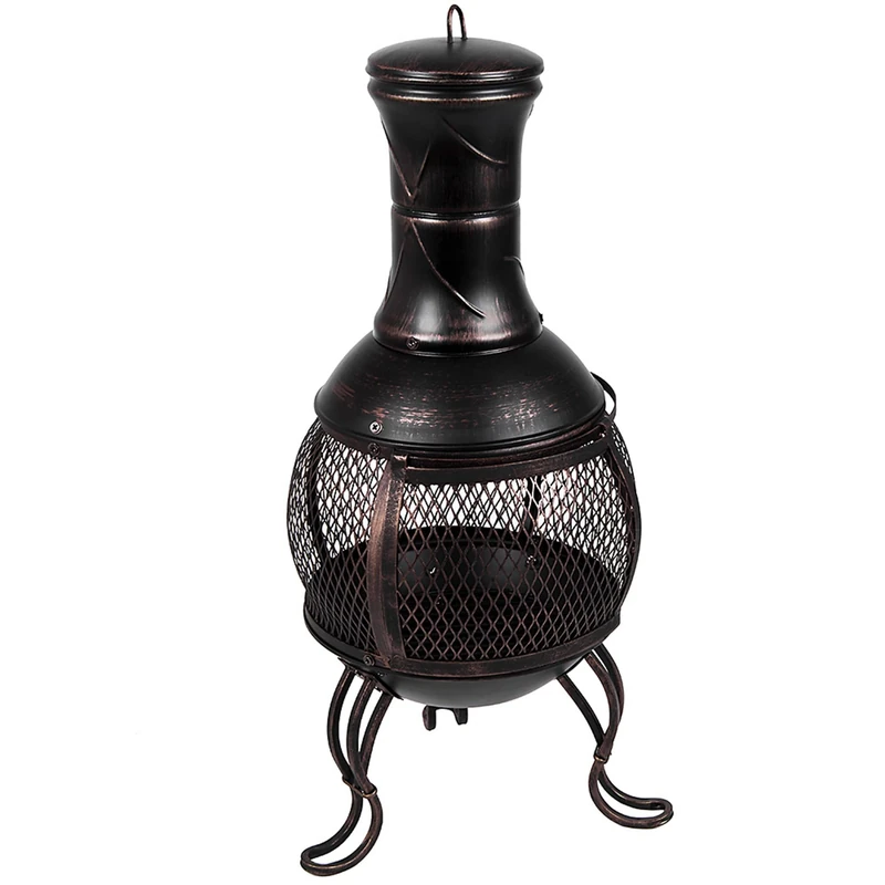 Fire Vida Steel Chimnea Outdoor Garden Patio Heater Grill Black and Antique Gold, Small