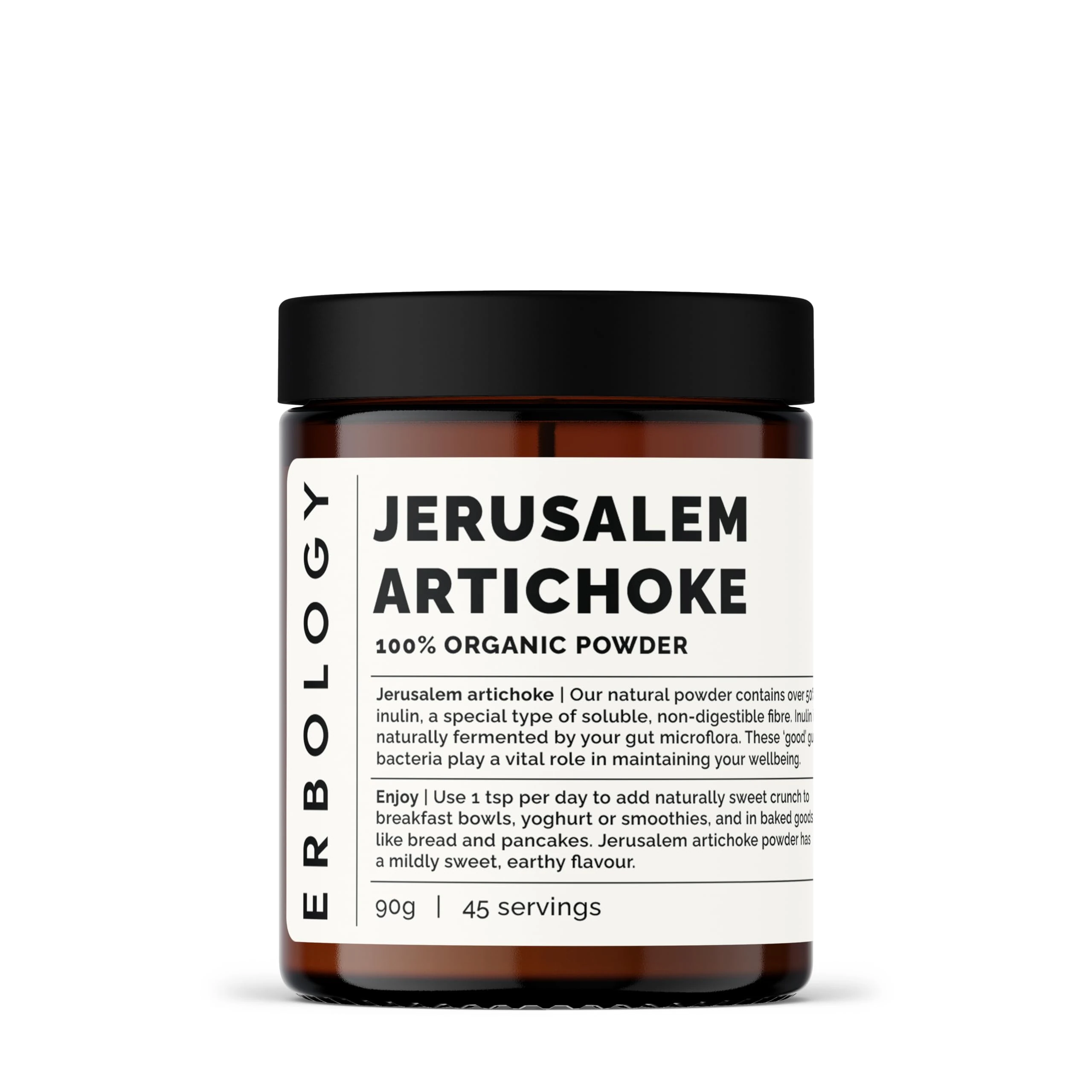 Erbology Organic Jerusalem Artichoke Powder 90g - 45 Servings - Over 50% Prebiotic Inulin - Supports Gut Health and Promotes Diverse Microbiome - Sustainably Sourced in Europe - Vegan - Gluten-Free