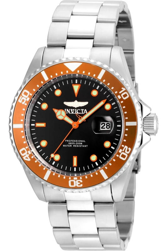 Invicta Pro Diver 22022 Men's Watch - Waterproof - Analogue - Quartz Movement - stainless steel with black dial - 43mm
