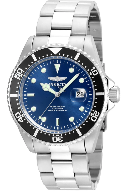 Invicta Pro Diver 22054 Men's Watch - Waterproof - Analogue - Quartz Movement - stainless steel with blue dial - 43mm