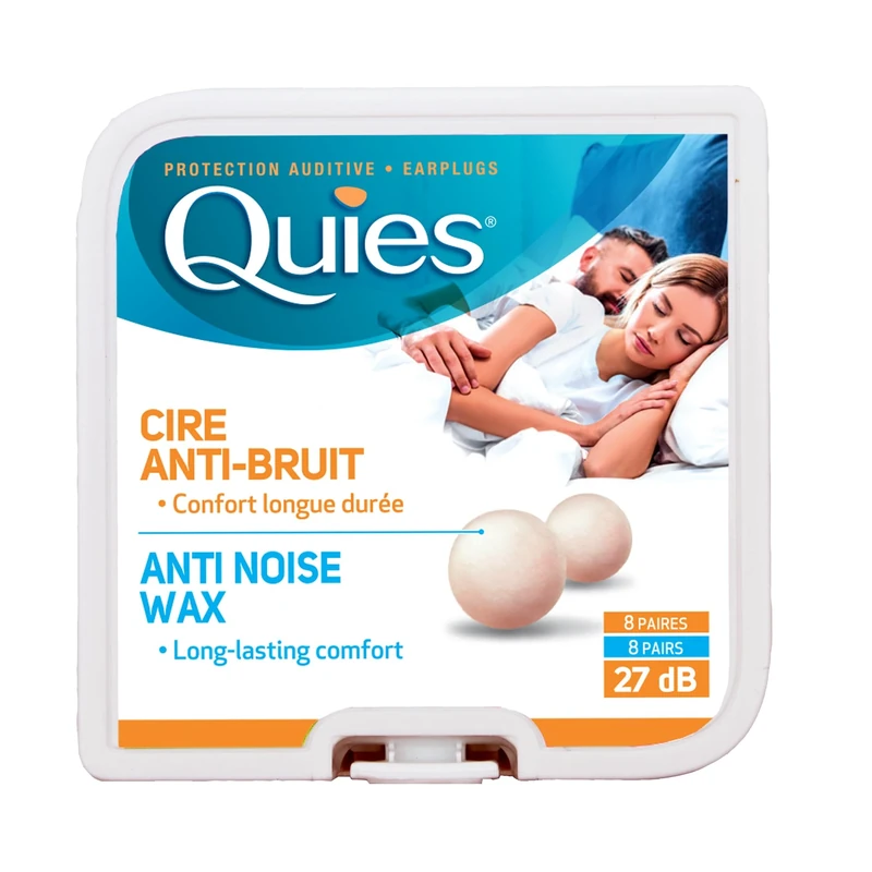 Quies Earplugs Natural Wax 8 Pairs 27 dB Noise Reduction Barrier Against Noise Pack Of 10 by Quies - Image 1