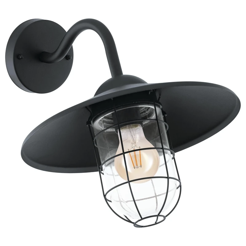 Eglo Melgoa Outdoor Wall Light, Black Galvanized Steel and Clear Glass Lantern, Porch Lamp, E27 Socket, IP44