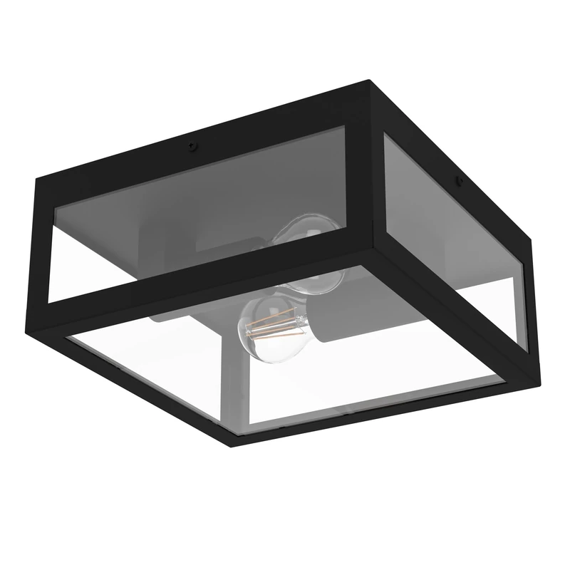 Eglo Alamonte 1 Outdoor Ceiling lamp, 2-Flame Outdoor Wall Light, Black galvanised Steel with Clear Glass Ceiling Light, E27 Socket, IP44