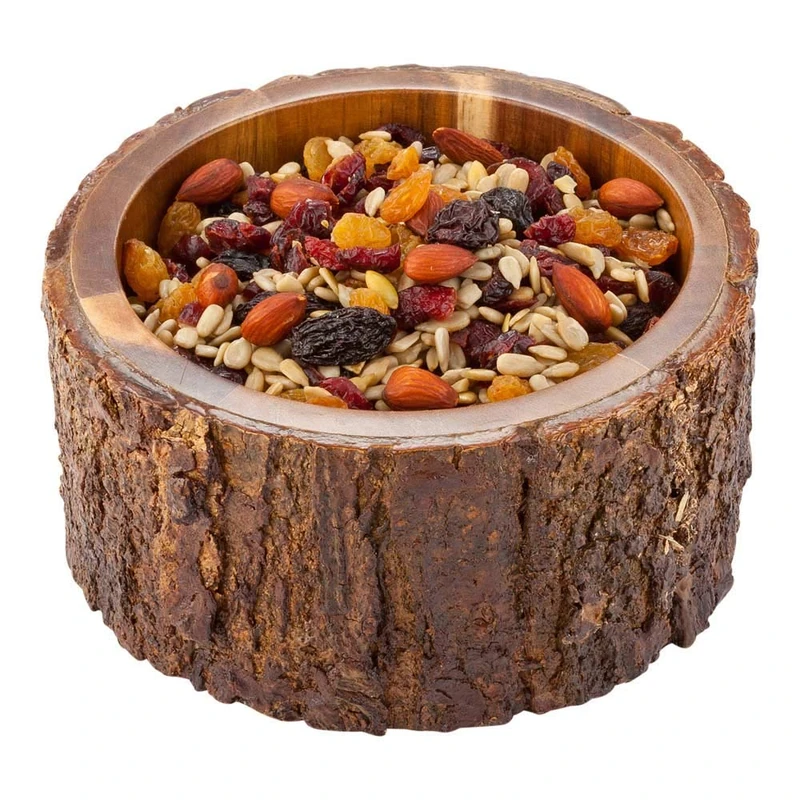 Medium Round Acacia Wood Serving Bowl Varnished with Bark D6x3 inches, 30 Ounce 1ct Box - Restaurantware