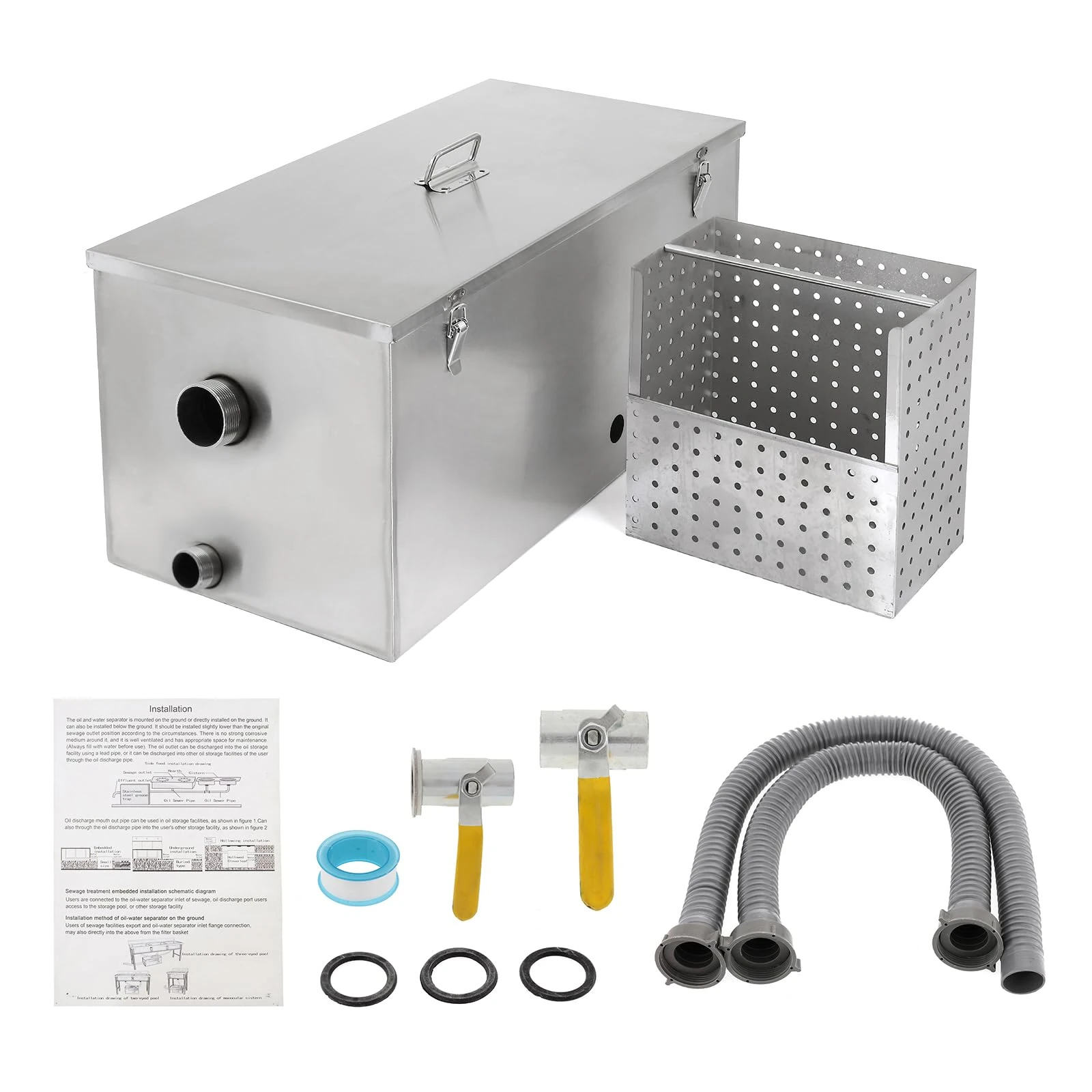 BEAMNOVA Commercial 25LB 13GPM Gallon Per Minute Grease Trap Stainless Steel Kitchen Kit Grease Interceptor