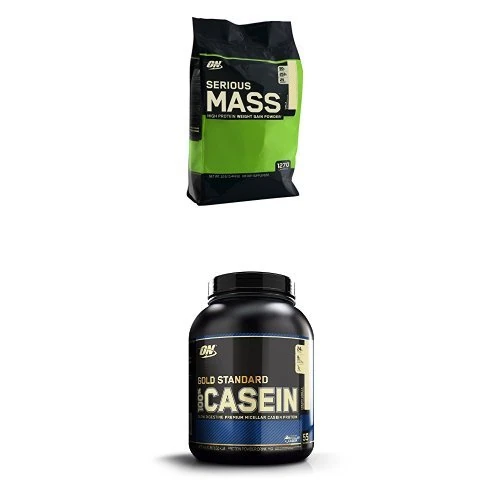Optimum Nutrition Serious Mass Vanilla 5.44kg with Casein Vanilla 1.82kg