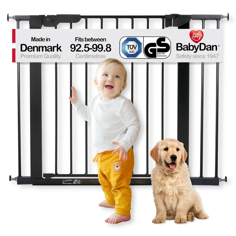 BabyDan Premier door grille / stair gate for clamping, 92.5 - 99.8 cm, - made in Denmark + TÜV / GS approved, Color: Black