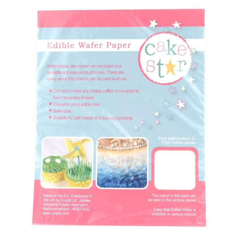 Cake Star White Wafer Paper, 178 x 142mm, 12 Sheets, Rice Paper For Baking and Cake Decorating
