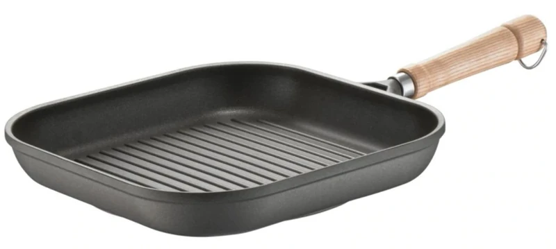 Berndes Bonanza Induction Grill Pan 28 cm, Square Pan with 3-Layer Non-Stick Coating and Wooden Handle, Suitable for All Cookers, Robust Cast Aluminium, Non-Stick Coating, Black - Image 1