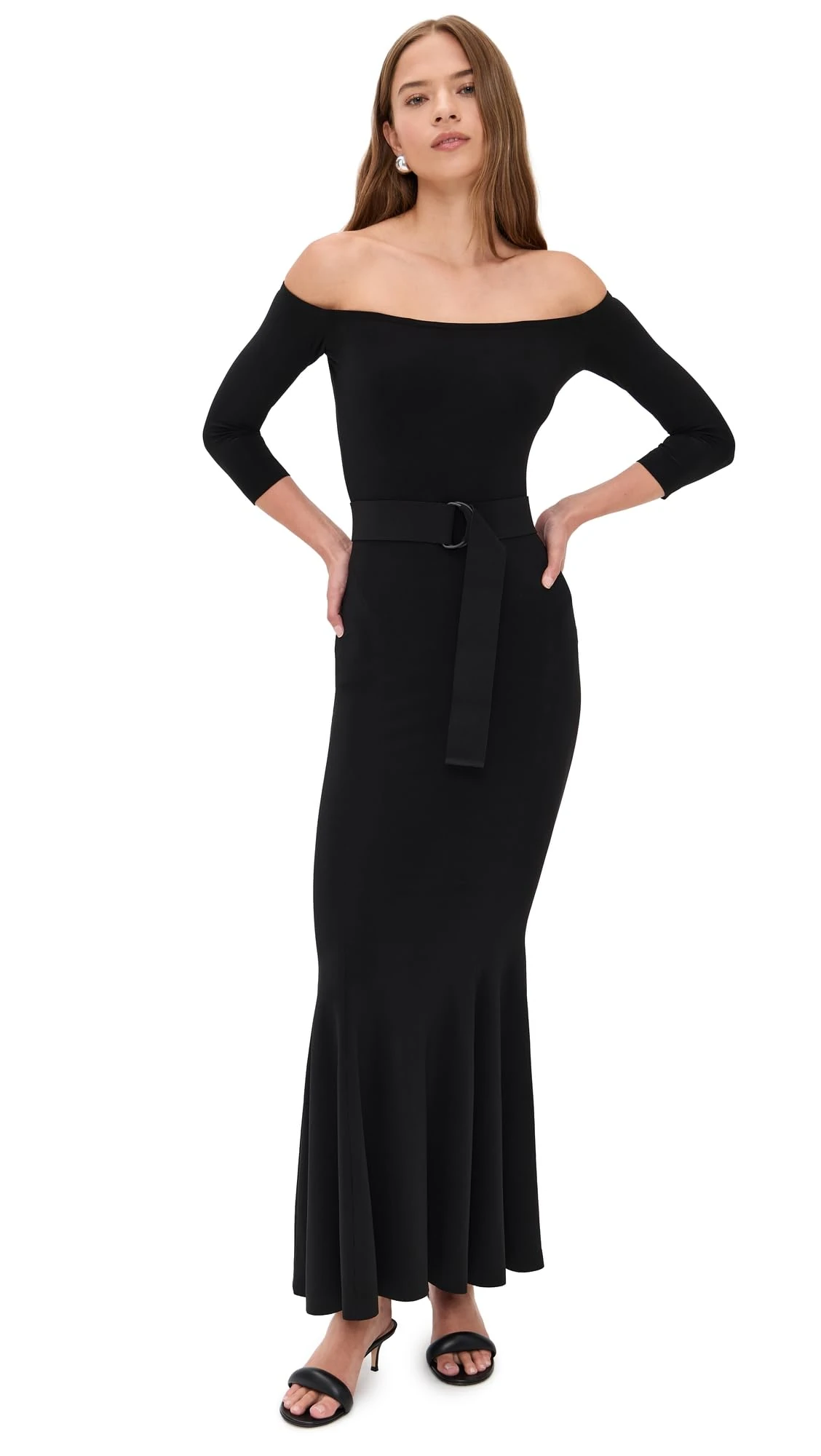 Norma Kamali Women's Off Shoulder Fishtail Gown Dress, Black, Small