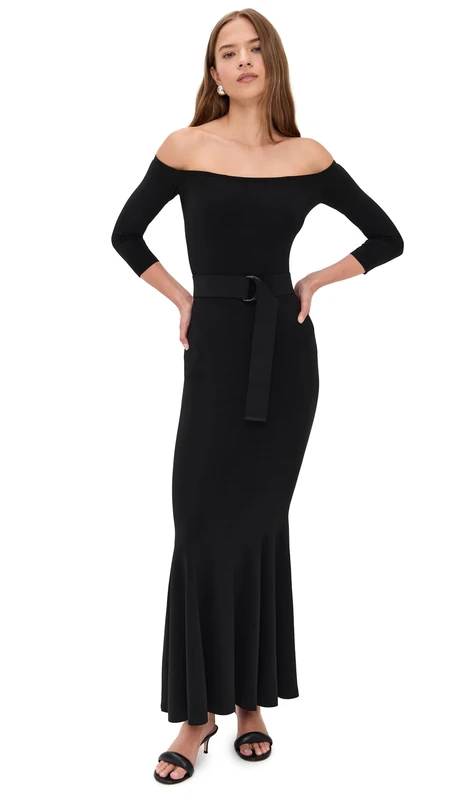 Norma Kamali Women's Off Shoulder Fishtail Gown, Black, Large