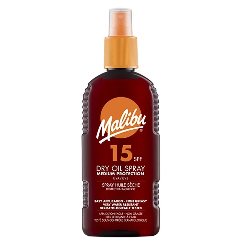 2 X Malibu Sun Tanning Dry Oil Spray SPF 15 Medium Protection Very Water Resistant UVA/UVB - 200ml Per Bottle by Malibu