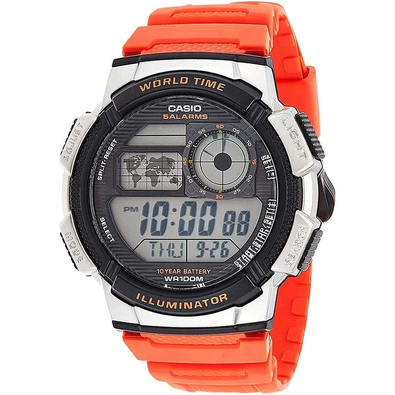 Casio Men's Quartz World Time Illuminator Resin Casual Watch Orange (Model: AE1000W-4BV), Orange, AE-1000W-4BV