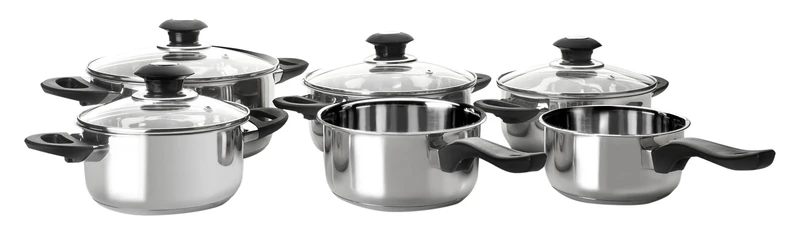 Ibili Set 6 Pieces Optima With Glass Lids, 30 x 30 x 30 cm, Metallic