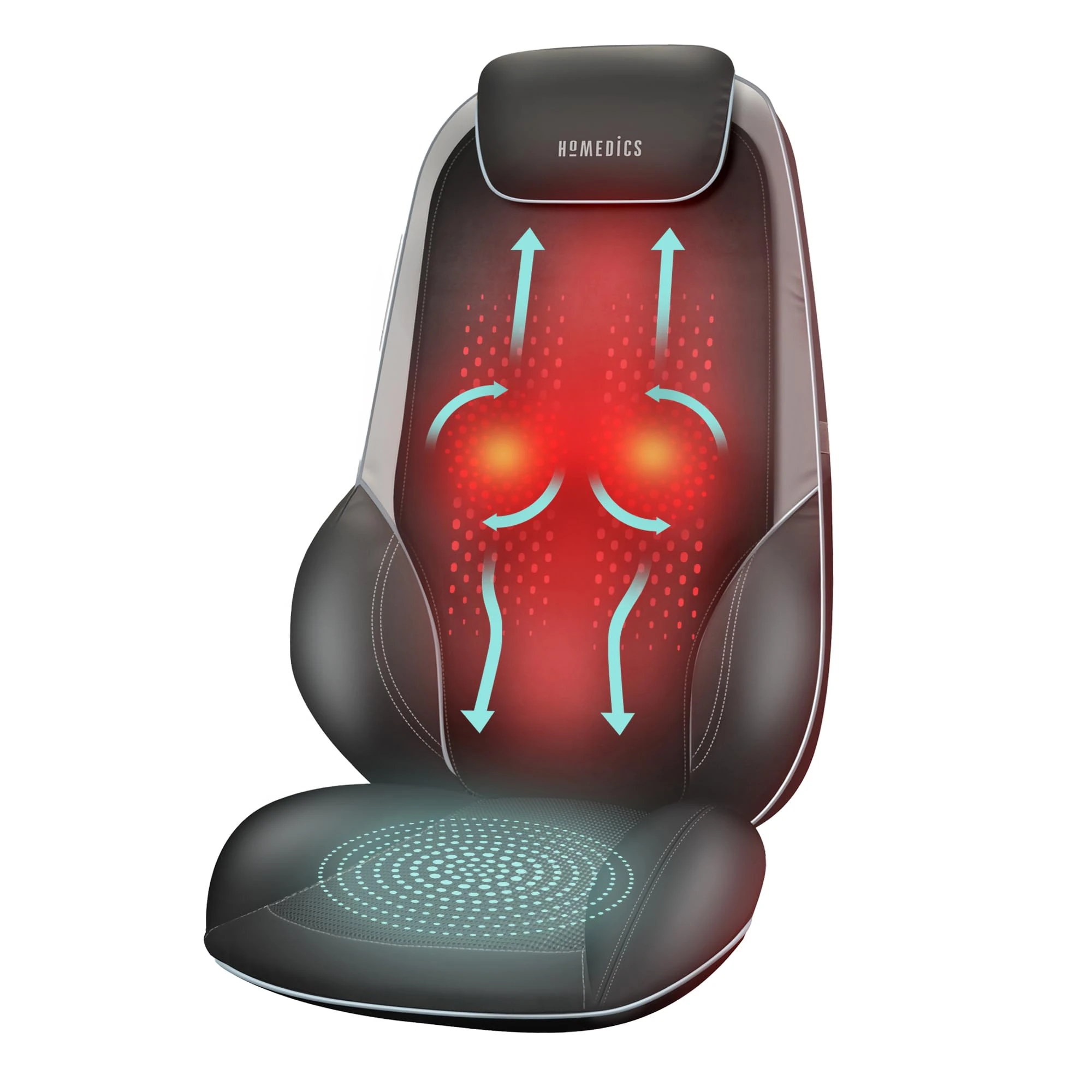 HoMedics ShiatsuMax 2.0 - Electric Heated Shiatsu Back Massager with Remote Control, Deep Kneading Massage Chair for Shoulders, Back, Upper Legs, Adjustable Headrest and Cushion Flap - Grey