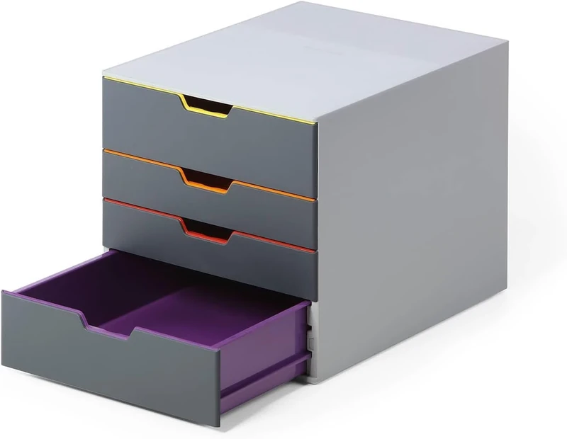 Durable VARICOLOR® 4 Drawer Unit - Desktop Drawer Set with 4 Colour Coded Draws - Perfect for Storing Documents and Paper Work