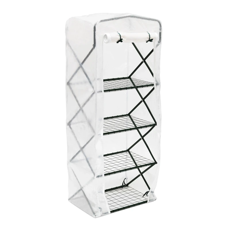 Relaxdays Small Foldable Greenhouse 160 x 65 x 44 cm Tomato House for Tomato Growing Cultivation, 4 Shelves Foldable Cold Frame Tomato Tent, Green