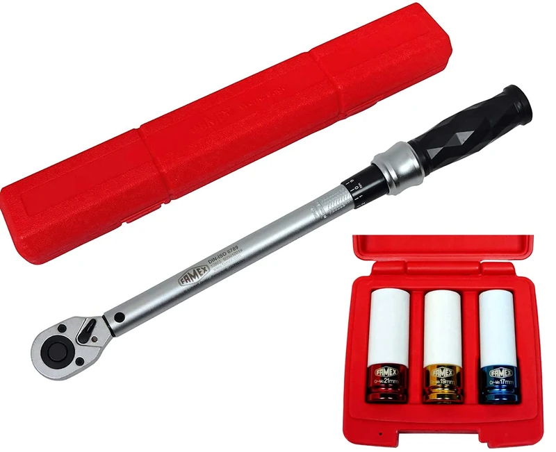 Famex Torque Wrench Set with Special Inserts for Wheel Bolts 1 Pack of 40 – 210 Nm 10865 3 N