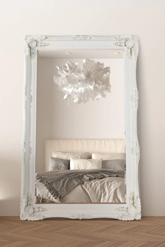 Large Cream Antique Shabby Chic Ornate Wall Mirror 4Ft1 X 6Ft1, 123.5cm X 185cm