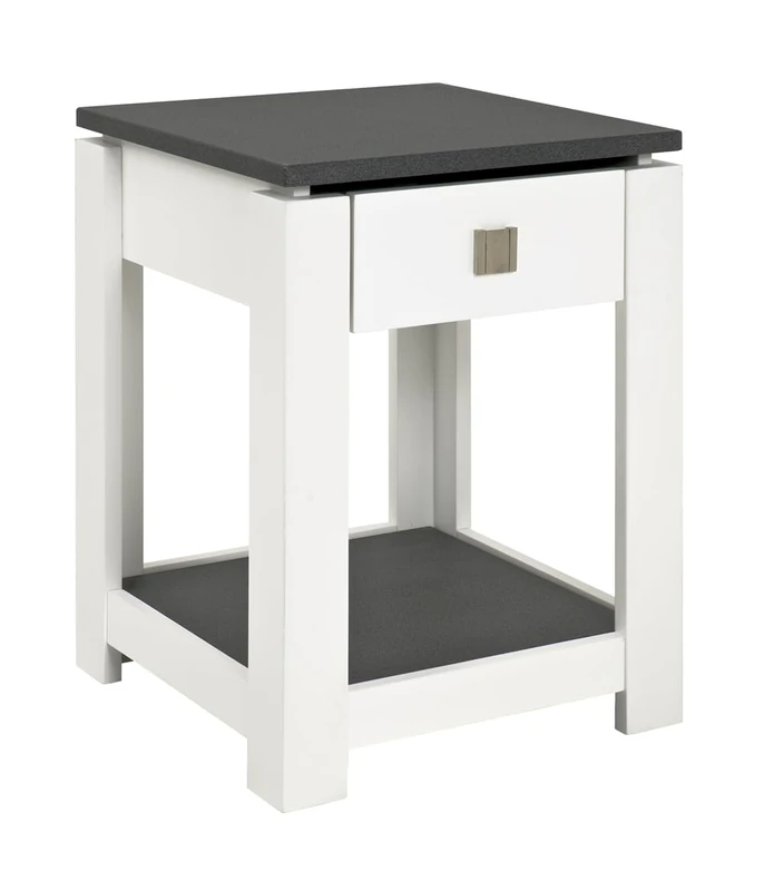 HAKU Möbel End Table Granite Finish, White, Mdf - Size: W 40 cm X H 55 cm X D 40 cm, Style: Modern