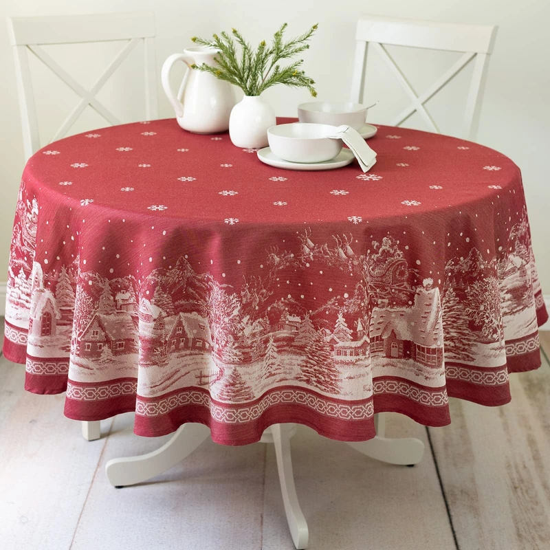 Benson Mills Engineered Jacquard Heavyweight Fabric Table Cloth, Holiday, Winter, and Christmas Tablecloth (Christmas Story, 70" Round)