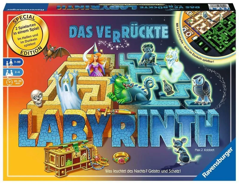 Ravensburger 26687 - Labyrinth Glow in the Dark - Family Classic with Luminous Colour, Game for Children and Families from 7 Years - Board Game Suitable for 2-4 Players - Search for Treasures - Image 1