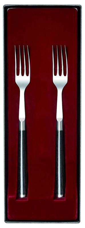 KAI Shun Premier Tim Mälzer Japanese Fork 2-Piece Set 22 cm Total Length - Professional Standard Polished Stainless Steel - Medium Brown Pakkawood - Made in Japan