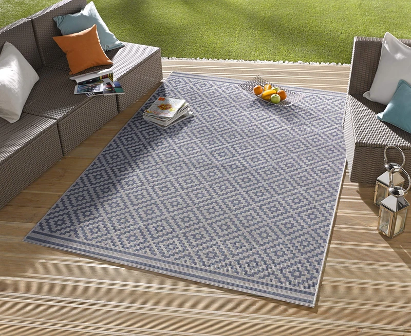 bougari Indoor and Outdoor Rug, Polypropylene, Blue Cream, 140x200 cm