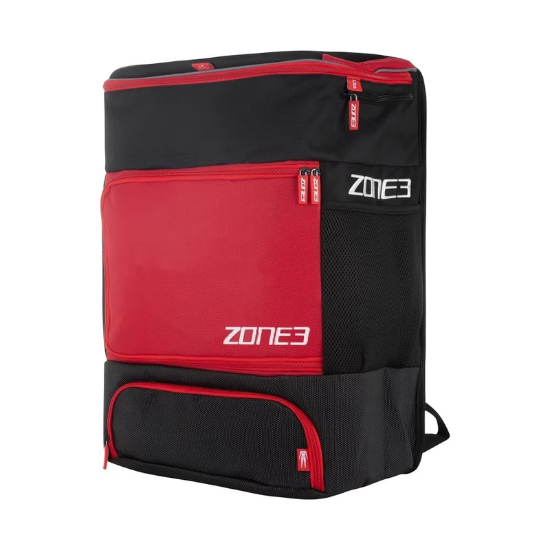 ZONE3 Award Winning Transition Backpack - Unisex Black/Red/White Triathlon Bag for Cycling, Running, Swimming