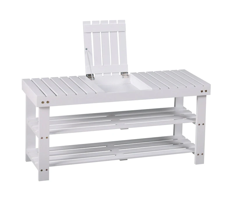ASPECT Timor 3 Tier Shoe Bench With Storage Space On Top, Wood, White