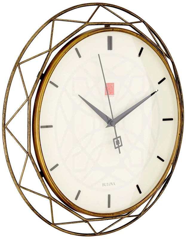 Bulova Frank Lloyd Wright Luxfer Prism Wall Clock, Metal, Bronze, 14"