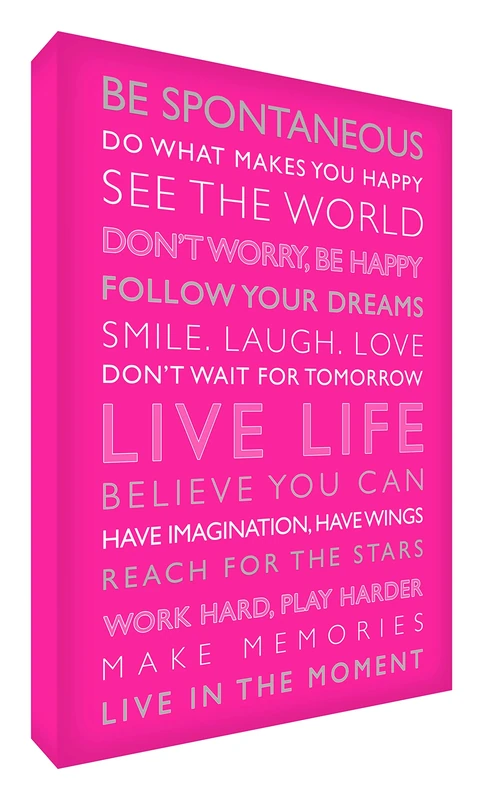 Feel Good Art Gallery Wrapped Box Canvas with Solid Front Panel ,Live Life, from the Inspiration Collection Hot Pink, 91 x 60 x 4cm (X-Large)