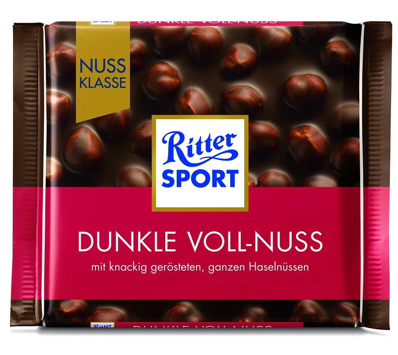 Dark Chocolate Bar | Ritter Sport | Dark Whole Hazelnut | Total Weight 100 Grams