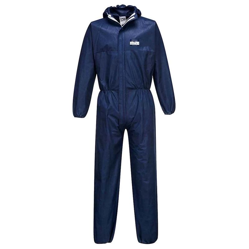 Portwest ST30 BizTex SMS Coverall Type 5/6 Breathable Lightweight Protective Suit Anti-Static Elasticated Hood & Cuffs Durable Workwear for Hazardous Environments, Navy, XXXL