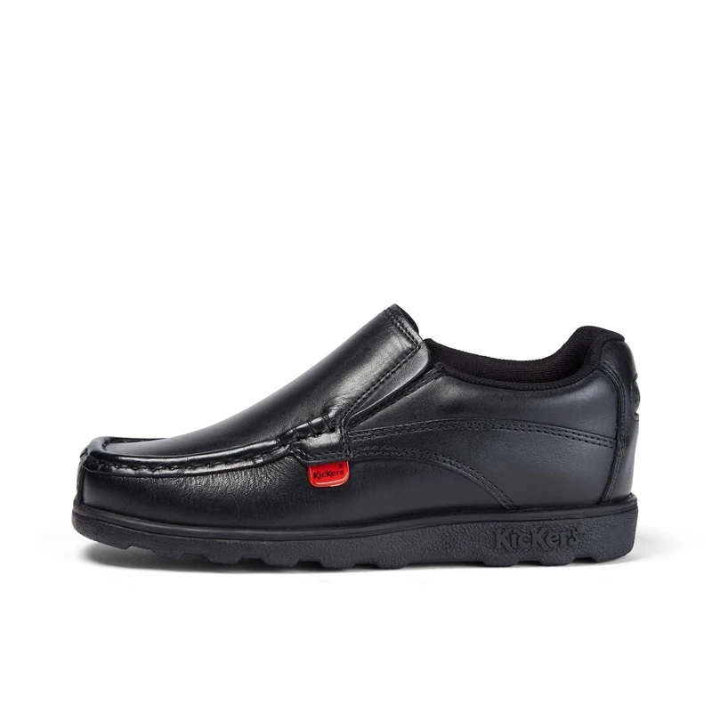 Kickers Boy's Fragma Slip On Moc Toe Comfortable Leather Shoes | Smart Everyday School Look | Easy Slip-On Style, Cushioned for All-Day Wear, Black, 2.5 UK Child