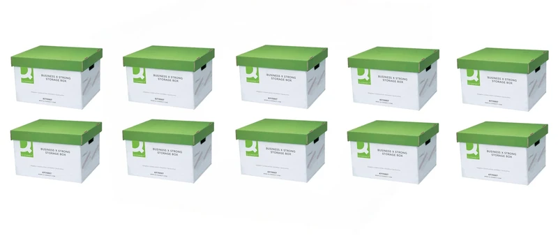 Q-Connect Extra Strong Business Storage Box W327xD387xH250mm Green and White (Pack of 10) KF75001