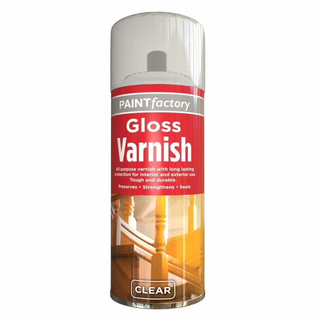 Paint Factory Clear Gloss Varnish Spray Exterior Interior Aerosol Can 250ml All Purpose (1 Pack)
