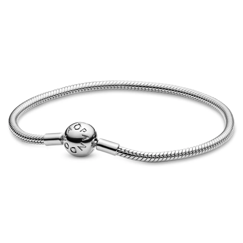 Pandora Icons Snake chain silver bracelet with round clasp, 23